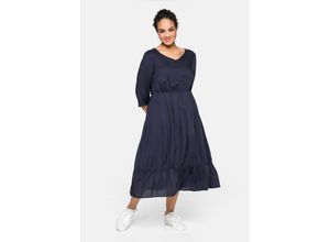 4063135809760 - Große Größen Kleid mit 3 4-Ärmel und Volant am Saum marine Gr44 4063135809760 - Große Größen Kleid mit 3 4-Ärmel und Volant am Saum marine Gr44