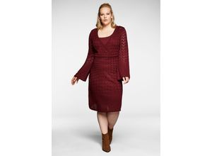 4063135897781 - Große Größen Strickkleid im Ajourmuster und in Wickeloptik weinrot Gr46