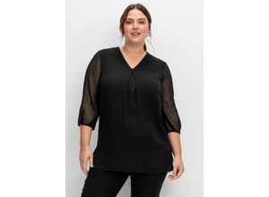 4063135903895 - Große Größen Tunika mit Chiffon-Ärmeln und Knoten am V-Ausschnitt schwarz Gr54