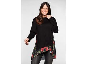 4063135911661 - Große Größen Longshirt mit floral bedruckten Einsätzen schwarz Gr52 54