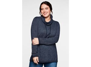 4063135921660 - Große Größen Pullover mit weitem Kragen in melierter Optik nachtblau Gr52 54