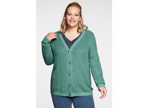 4063135922025 - Große Größen Strickjacke in Melange-Optik mit Knopfleiste opalgrün Gr44 46