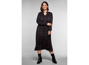 4063135923008 - Große Größen Figurbetontes Midikleid mit Smokdetails schwarz bedruckt Gr40