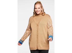 4063135924500 - Große Größen Strickjacke mit Rautenmuster an den Ärmeln cappuccino Gr40 42