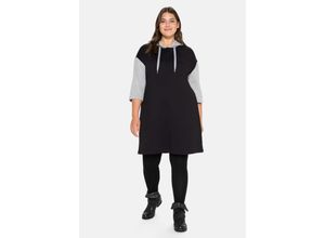 4063136020003 - Große Größen Sweatkleid mit Kapuze und Kontrastdetails schwarz Gr40