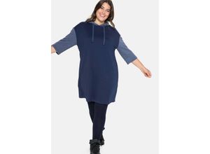 4063136020102 - Große Größen Sweatkleid mit Kapuze und Kontrastdetails marine Gr40