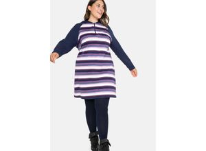 4063136020362 - Große Größen Sweatkleid mit Ringeln Kapuze und Reißverschluss marine bedruckt Gr52