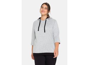 4063136020508 - Große Größen Sweatshirt mit 3 4-Ärmel und Kontrastdetails steingrau meliert Gr40 42