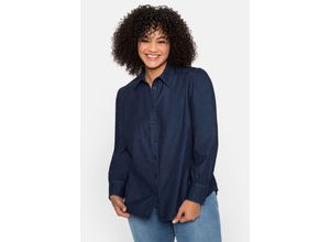 4063136054978 - Große Größen Jeansbluse mit angekräuselter Schulternaht dark blue Denim Gr56