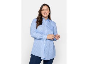 4063136055319 - Große Größen Longbluse mit Streifen und gerundetem Saum mittelblau Gr44