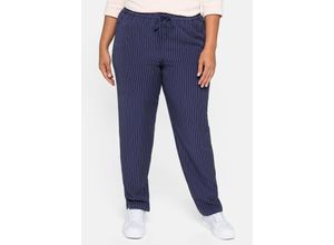 4063136055890 - Große Größen Joggpants mit Nadelstreifen und Bindeband marine-weiß Gr40