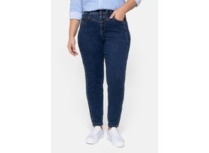 4063136058099 - Große Größen Girlfriend-Jeans mit vorverlegter Seitennaht dark blue Denim Gr40