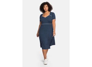 4063136062027 - Große Größen Jerseykleid mit Punktedruck und Paspelierung marine bedruckt Gr56