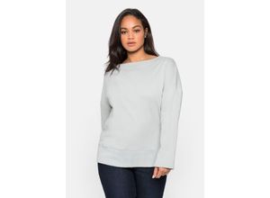 4063136062973 - Große Größen Langarmshirt mit Rippbund am Saum und Ziernähten hellgrau Gr52 54