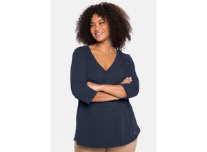 4063136063550 - Große Größen 3 4-Arm-Shirt mit Einsatz aus Blusenstoff seitlich nachtblau Gr44 46