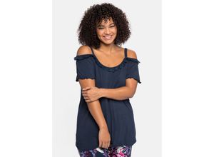 4063136073603 - Große Größen Strandshirt im Carmen-Stil mit Flügelärmeln nachtblau Gr52 54