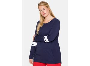 4063136074488 - Große Größen Sweatshirt aus Funktionsmaterial mit Kängurutasche marine Gr40 42