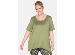 4063136075430 - Große Größen Funktionsshirt mit vorn gerundetem Saum hellkhaki Gr44 46