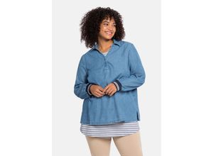 4063136077694 - Große Größen Jeans-Tunika mit Blusenkragen und Kontrastbündchen light blue Denim Gr40
