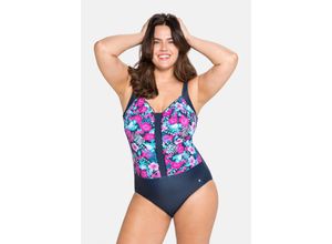 4063136079070 - Große Größen Badeanzug mit Blumenprint und Rüschen blau-pink Gr54D