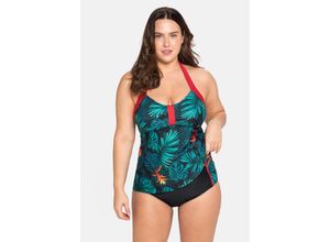 4063136080120 - Große Größen Neckholder Tankini-Top in leichter A-Linie schwarz bedruckt Gr40D