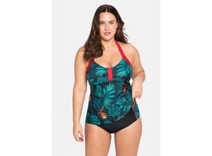 4063136080397 - Große Größen Neckholder Tankini-Top in leichter A-Linie schwarz bedruckt Gr46B