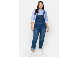 4063136093533 - Große Größen Jeans-Latzhose mit Brusttasche und seitlichem Einsatz blue used Denim Gr40