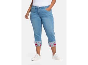 4063136093830 - Große Größen Schmale 7 8-Jeans mit besticktem Aufschlag light blue Denim Gr42