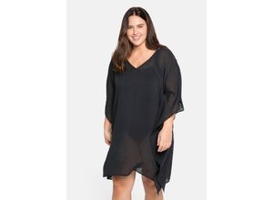 4063136099498 - Große Größen Strandtunika im Poncho-Schnitt leicht transparent schwarz Gr44 46