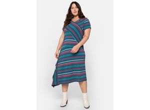 4063136100859 - Große Größen Strickkleid in Wickeloptik mit Multicolor-Streifen gestreift Gr44