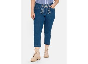 4063136103485 - Große Größen Trachtenjeans in 7 8-Länge mit Latz und Stickerei blue Denim Gr40