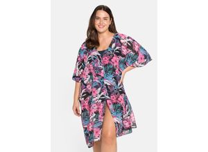 4063136107100 - Große Größen Strandtunika mit tropischem Print leicht transparent blau-pink Gr3 4063136107100 - Große Größen Strandtunika mit tropischem Print leicht transparent blau-pink Gr3