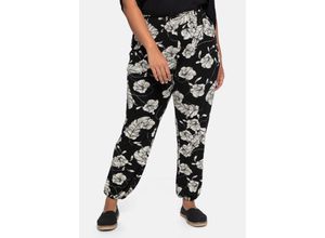 4063136114184 - Große Größen Strandhose im Joggpants-Stil mit Alloverprint schwarz-weiß Gr40