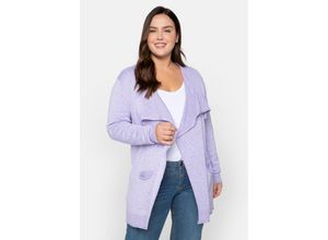 4063136152070 - Große Größen Longstrickjacke mit Rollkanten und Taschen meliert hellflieder Gr44 46