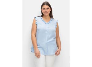 4063136181872 - Große Größen Bluse in ärmelloser Form mit Volants aus Viskose mittelblau Gr56