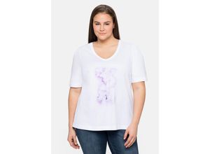 4063136192397 - Große Größen Shirt aus Jersey mit V-Ausschnitt und Frontdruck weiß Gr56 58