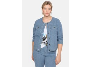 4063136203307 - Große Größen Jeansjacke mit Streifen in kragenloser Form blue Denim Gr44