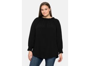 4063136204328 - Große Größen Tunika aus Crêpe  mit gesmoktem Ausschnitt schwarz Gr58