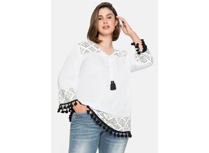 4063136206223 - Große Größen Tunika im Boho-Look mit weiten 3 4-Ärmeln weiß-schwarz Gr48