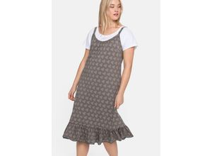 4063136207084 - Große Größen Trägerkleid mit Shirt in A-Linie und mit Alloverdruck rauchgrau bedruckt Gr44