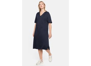 4063136207480 - Große Größen Shirtkleid mit gesmoktem V-Ausschnitt nachtblau Gr40