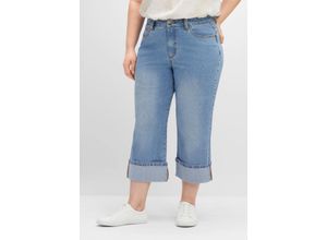 4063136208708 - Große Größen Dad-Jeans mit weitem Bein in 3 4-Länge blue used Denim Gr44