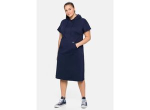 4063136218493 - Große Größen Shirtkleid mit Kapuze und Kängurutasche marine Gr44