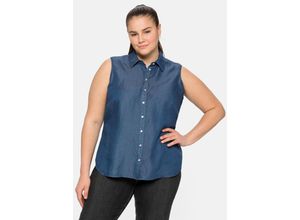 4063136219025 - Große Größen Ärmellose Bluse in Denim-Optik hinten länger light blue Denim Gr42