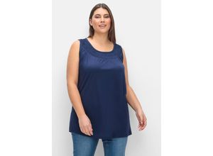 4063136228799 - Große Größen Top in A-Linie mit gesmoktem Rundhalsausschnitt marine Gr42