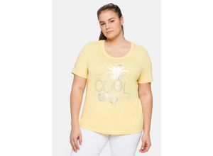 4063136229918 - Große Größen Shirt mit Frontdruck und Glitzersteinen hellgelb Gr56 58