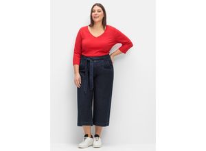 4063136239719 - Große Größen Jeans-Culotte im Curvy-Schnitt ELLA mit Bindegürtel dark blue Denim Gr40