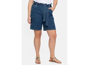 4063136239825 - Große Größen Jeans-Shorts mit Paperbagbund und Cargotaschen blue used Denim Gr42