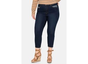 4063136243112 - Große Größen Skinny Jeans in 7 8-Länge mit Stickerei vorn dark blue Denim Gr44