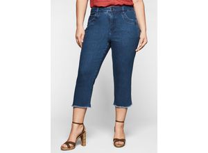 4063136243297 - Große Größen Slim Fit Jeans in 3 4-Länge mit Fransen am Saum blue Denim Gr40